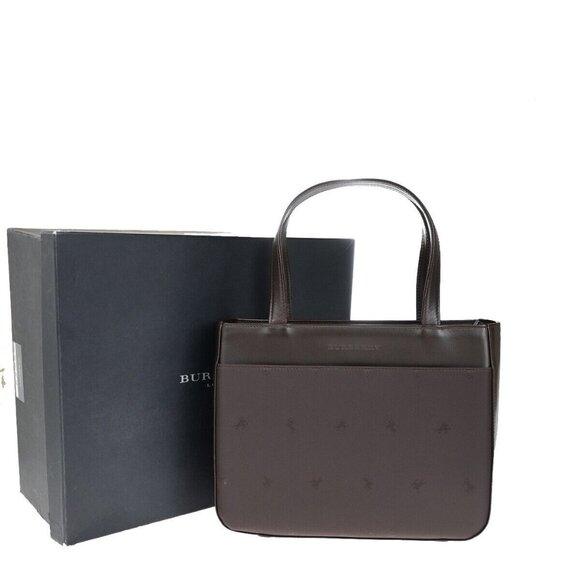 BURBERRY LONDON Logo EKD Hand Bag Tote Nylon Leather Brown SHW 39YG586